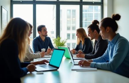 Équipe diverse collaborant sur des technologies d’IA